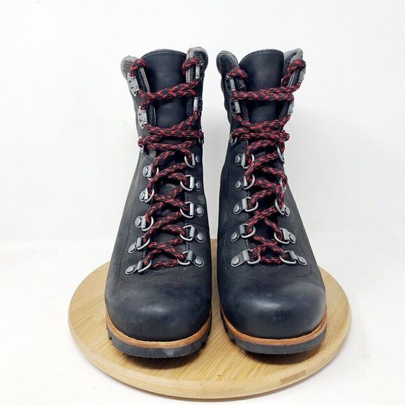Sorel Boots Womens 7 Conquest Wedge Black Lace Up Hiker Alpine Lug Shoe - Picture 3 of 14